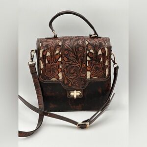 Hand tooled leather crossbody purse